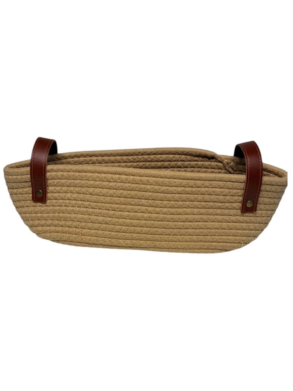 Handwoven Rope Storage Basket Tan Oval Organizer with Brown Handles